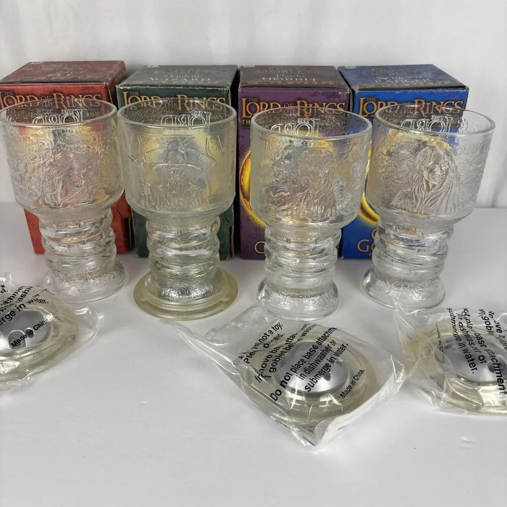LOTR Lord of the Rings Glass Goblet Set Burger King 2001 Complete Set Of 4
